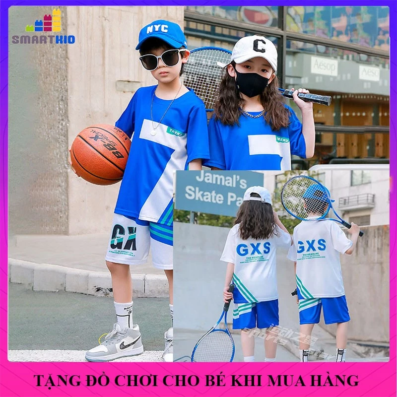Quần áo trẻ em thể thao cộc tay mùa hè cho bé trai, bé gái. Đồ bộ ngắn tay mẫu số 7 size 18-50kg chất liệu vải thông hơi