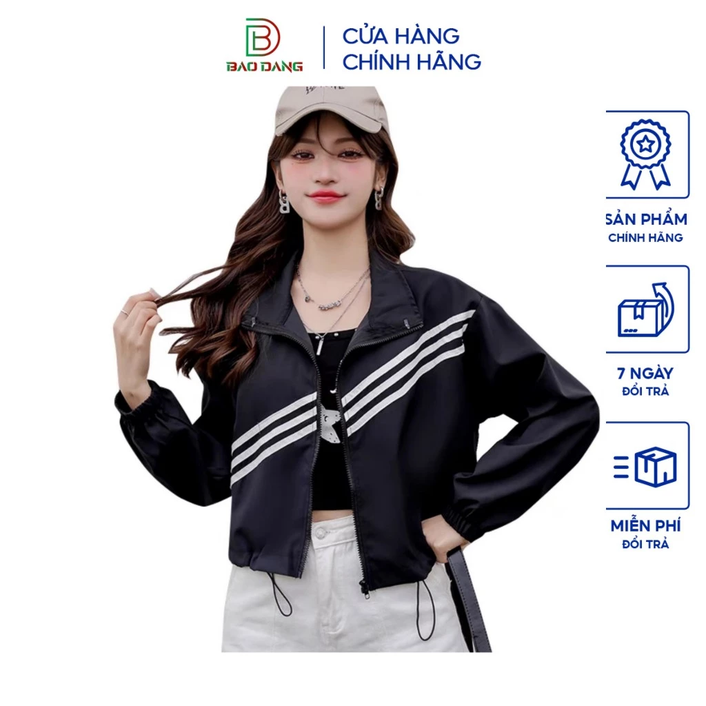 Áo khoác gió nữ dáng ngắn kiểu croptop vải dù ép thun 2 lớp dày dặn Bảo Đăng.