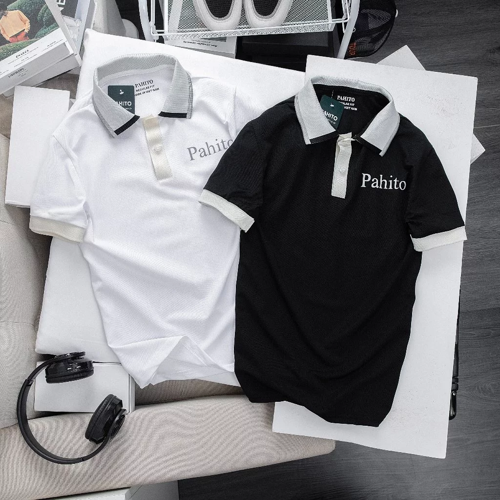 PAHITO Áo polo nam cổ bẻ ngắn tay in chữ chất cvc thoáng mát thấm hút mồ hôi PL7