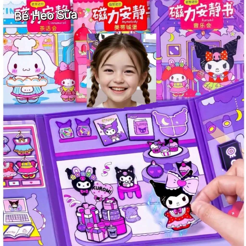 Đồ Chơi Sách Nam Châm Kuromi Thay Trang Phục Kuromi, Cinnamoroll, Melody, Kitty size To 18cm Bìa Cứng Dày Đẹp Cho Bé
