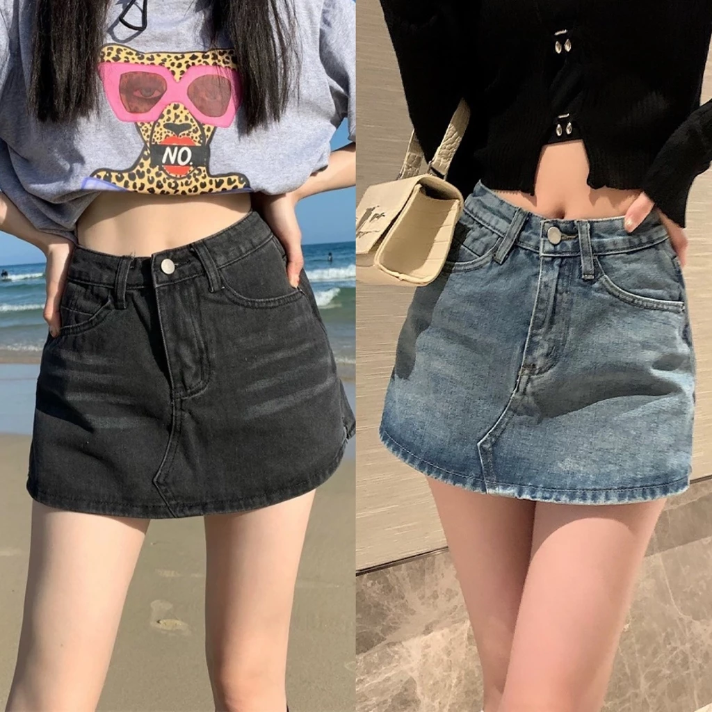 Quần Váy Jean Nữ Lưng Cao Trơn Màu Xanh Đậm Xanh Nhạt Phủ Dơ Thời Trang Bigsize Moli 0122 0123
