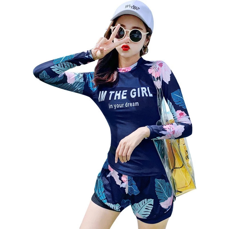 Đồ bơi nữ dài tay Che bụng bộ đi biển nữ bikini 2 mảnh áo bơi kèm mút ngực quần 2 lớp kín đáo