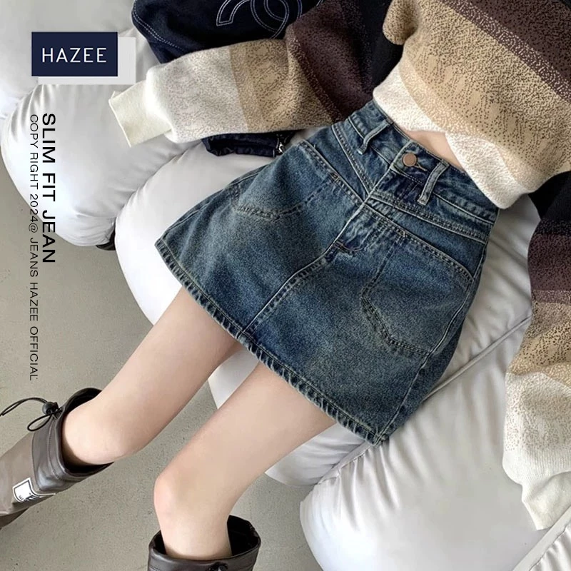Quần Chân váy jeans nữ HAZEE cao cấp thời trang, Chân váy ngắn, chân váy xẻ trước nữ tính