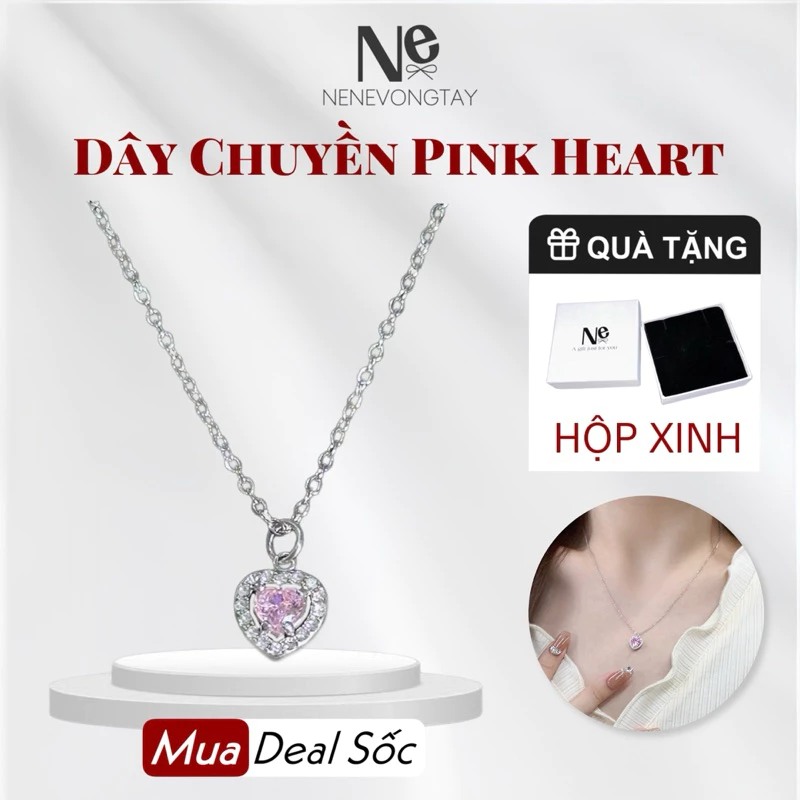 [Tặng Hộp] dây chuyền Titan PINK HEART - phụ kiện trang sức nữ - đính đá hồng