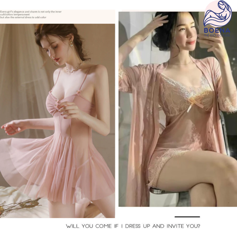 [MUA 1 ĐƯỢC 3] Đầm Ngủ Sexy 2 Dây Boena Phối Ren - Váy Ngủ Sexy Gợi Cảm