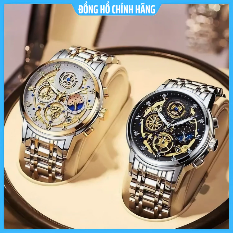 Đồng Hồ Nam FNGEEN F22 Dây Thép Chống Gỉ Chống Nước, Có Lịch Ngày Kiểu Dáng Thời Trang Sang Trọng , Tặng Vòng Và Pin