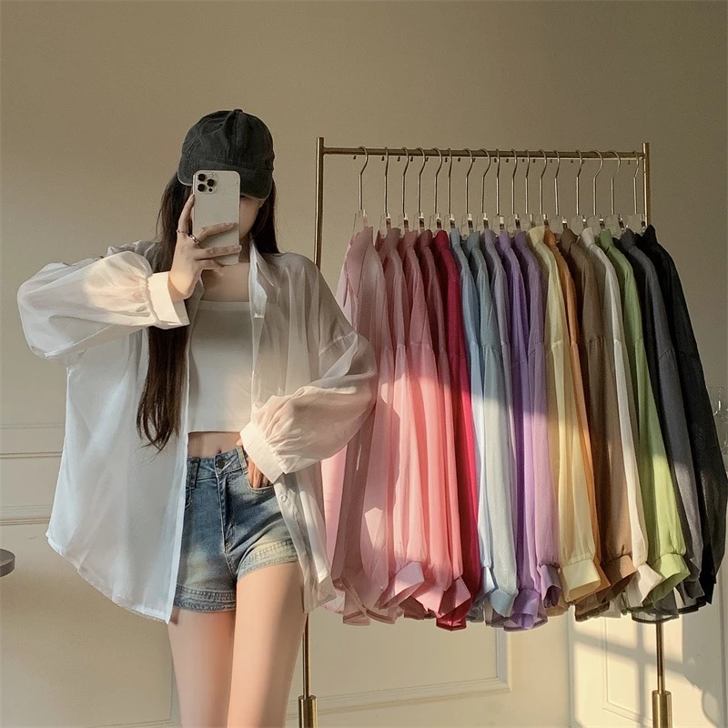 [QUÀ TẶNG] Áo sơ mi khoác ngoài mỏng đi biển oversize nhiều màu, Áo khoác đi biển voan tơ giấy trong suốt