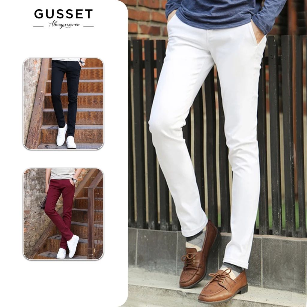 Quần dài nam ống côn vải kaki dày dặn quần tây trắng đen dáng slimfit - GS19