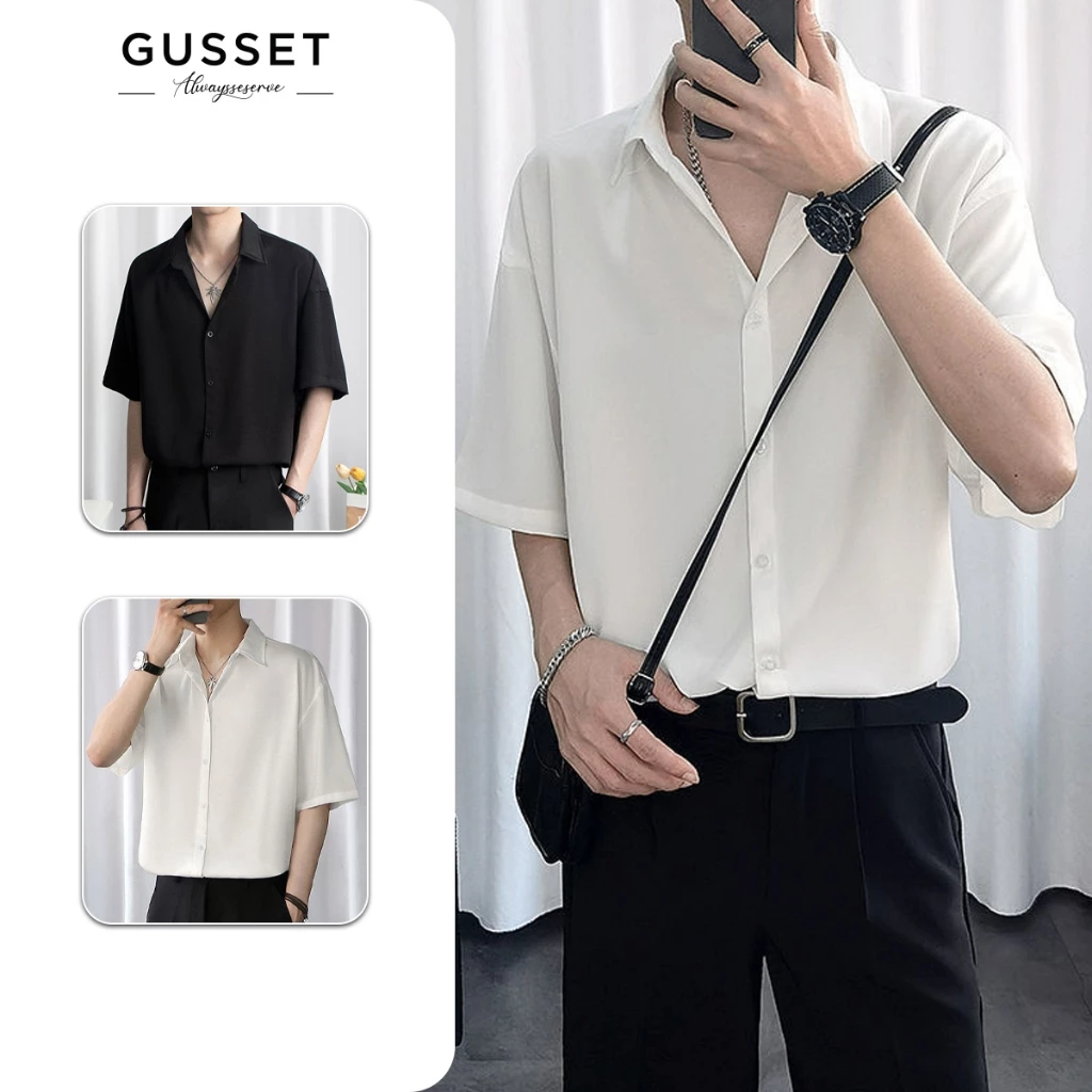 Áo Sơ Mi Nam Ngắn Tay Form Rộng Chất Lụa Mềm Mịn, Sơ Mi Nam Cổ Bẻ Basic Hàn Quốc Lịch Lãm, Trẻ Trung SC09