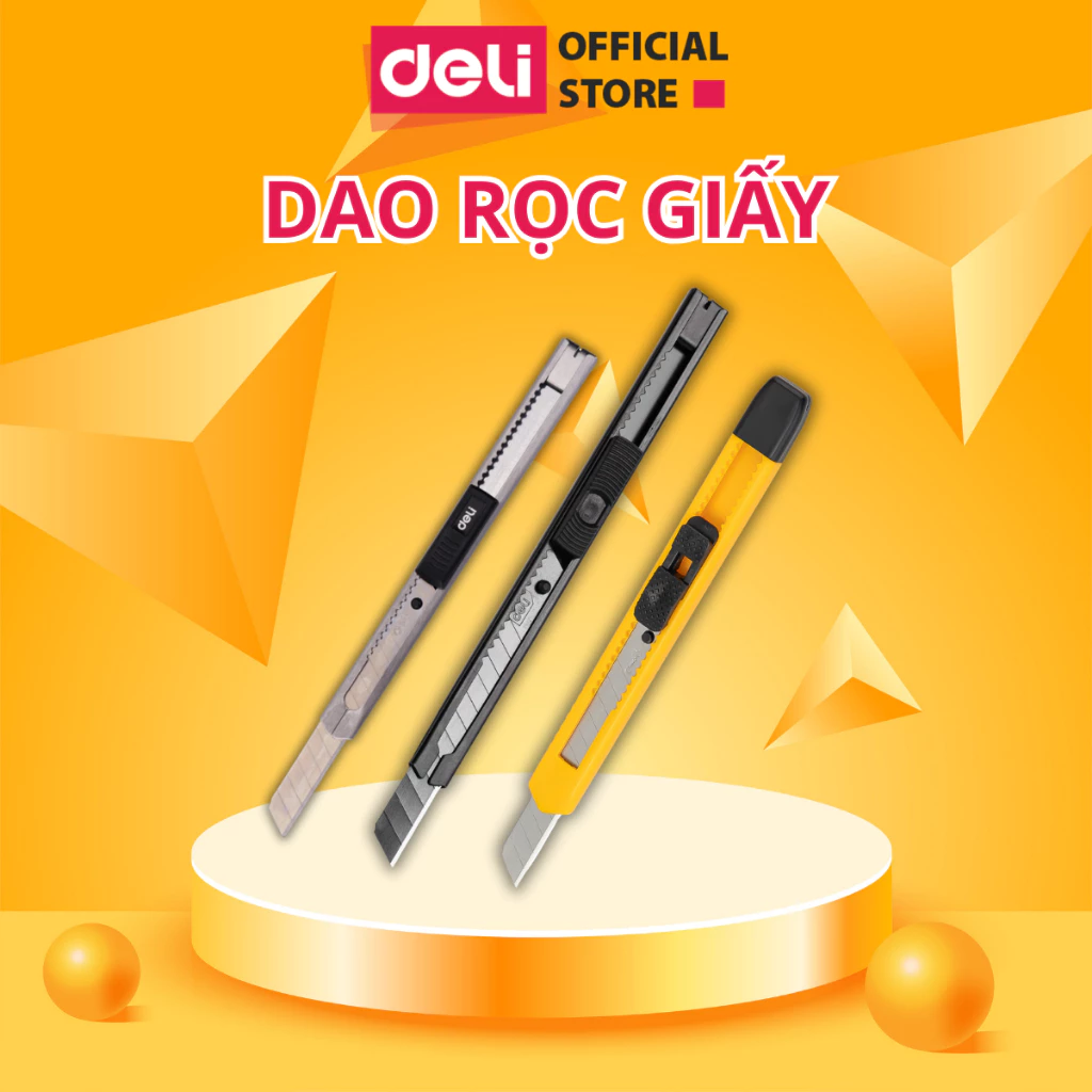 Dao Rọc Giấy Kim Loại Deli An Toàn, Tiện Dụng - Lưỡi Thép SK5 Sắc Bén, Siêu Bền, Dễ Dàng Thay Lưỡi