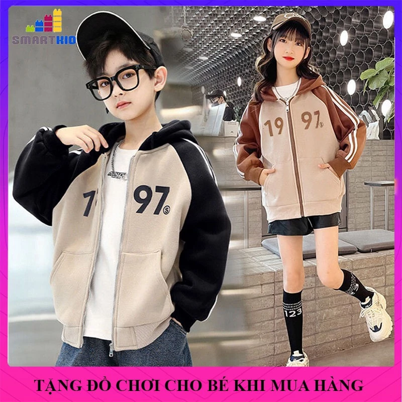 Áo khoác trẻ em, áo khoác cho bé trai bé gái mẫu 1997, áo mùa thu đông nam nữ size 18-52kg chất nỉ dày dặn, áo khoác nỉ