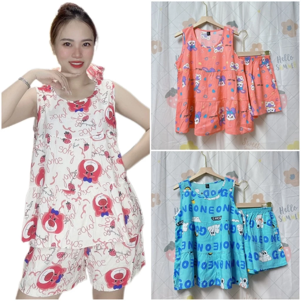 TL207_ĐỒ BỘ TOLE LANH QUÀN ĐÙI ÁO BABY DOLL, CÓ SIZE