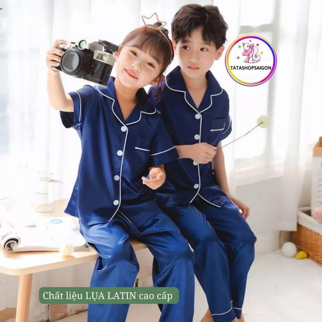 11-40kg Bộ pijama lụa tay ngắn quần dài bé trai bé gái mặc đẹp cao cấp 083