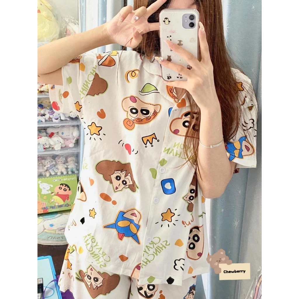 Đồ ngủ, Set Pijama Màu Hồng Nữ Mùa Hè Dáng Ngắn