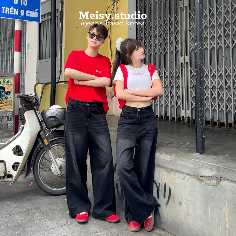 Quần Jeans couple chất Jeans cotton vải mềm phong cách basic Hàn Quốc Meisy