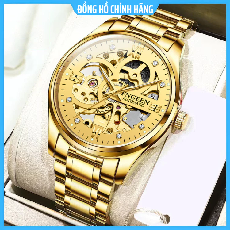 Đồng Hồ Cơ Nam Fngeen 6018 Đính Đá Sang Trọng Chống Nước, Tặng Vòng Tỳ Hưu