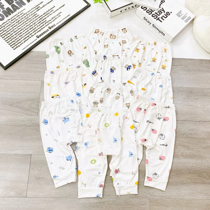 Combo 5 Quần Dài MKyMom  Hoạ Tiết Chất Thun Lạnh Nền Trắng Pettit Mềm Mát Cho Bé
