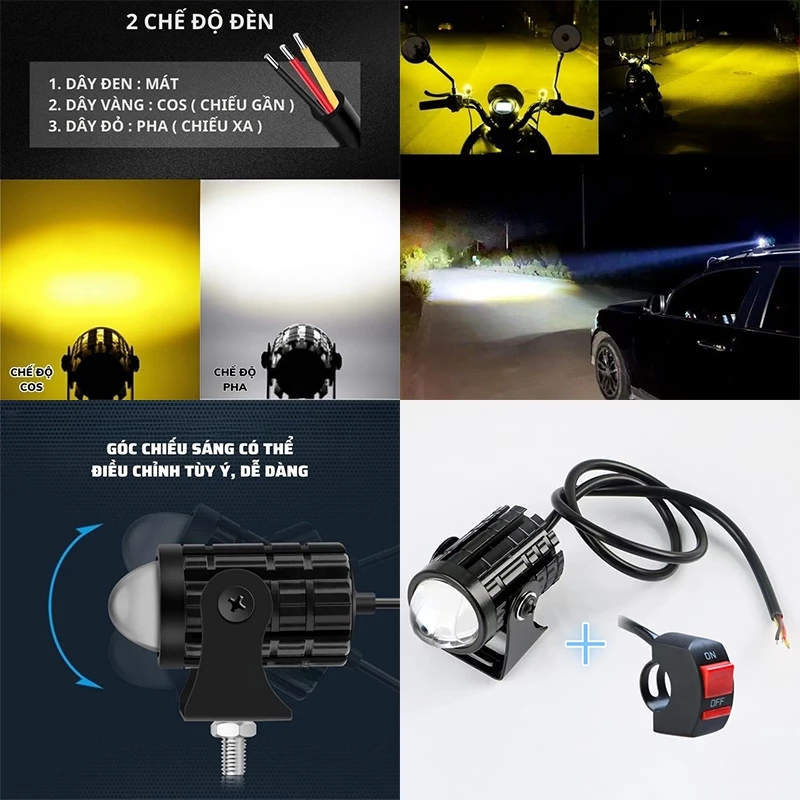 ✨✨Đèn Trợ Sáng xe máy xe điện đèn bi cầu mini bi Cầu đèn pha bi cầu xe máy 2 Màu vàng Pha trắng