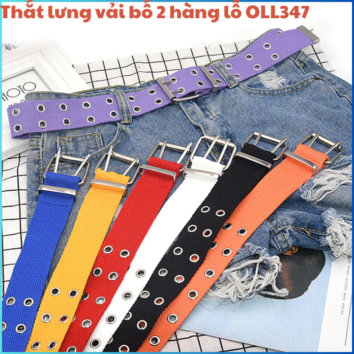 Thắt lưng vải bố 2 hàng lỗ dành cho cả nam và nữ, dây nịt nhiều màu thoáng khí khóa vuông tặng kèm xích OLL347 Olala 86