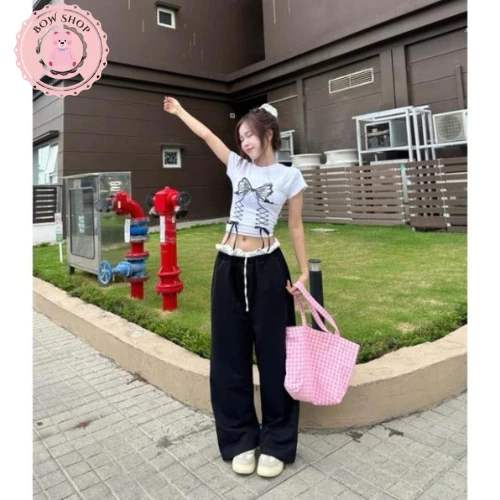 Áo thun hoạ tiết nơ MaMie form ôm body cho nữ, baby tee y2k đủ màu chất cotton co giãn thoải mái