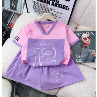 [Bostore][11-60kg] Bộ quần áo cotton mềm mịn mát, đồ bộ THỂ THAO in số 12 cho bé gái mùa hè