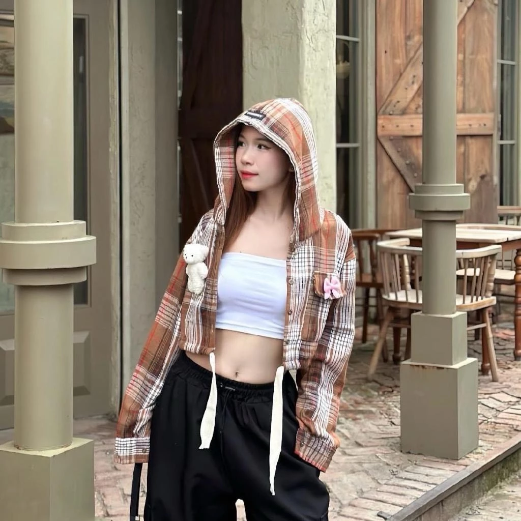 ÁO KHOÁC SƠ MI FORM CROPTOP THIẾT KẾ ĐÍNH NƠ VÀ GẤU DỄ THƯƠNG PHÙ HỢP THỜI TRANG NỮ TÍNH