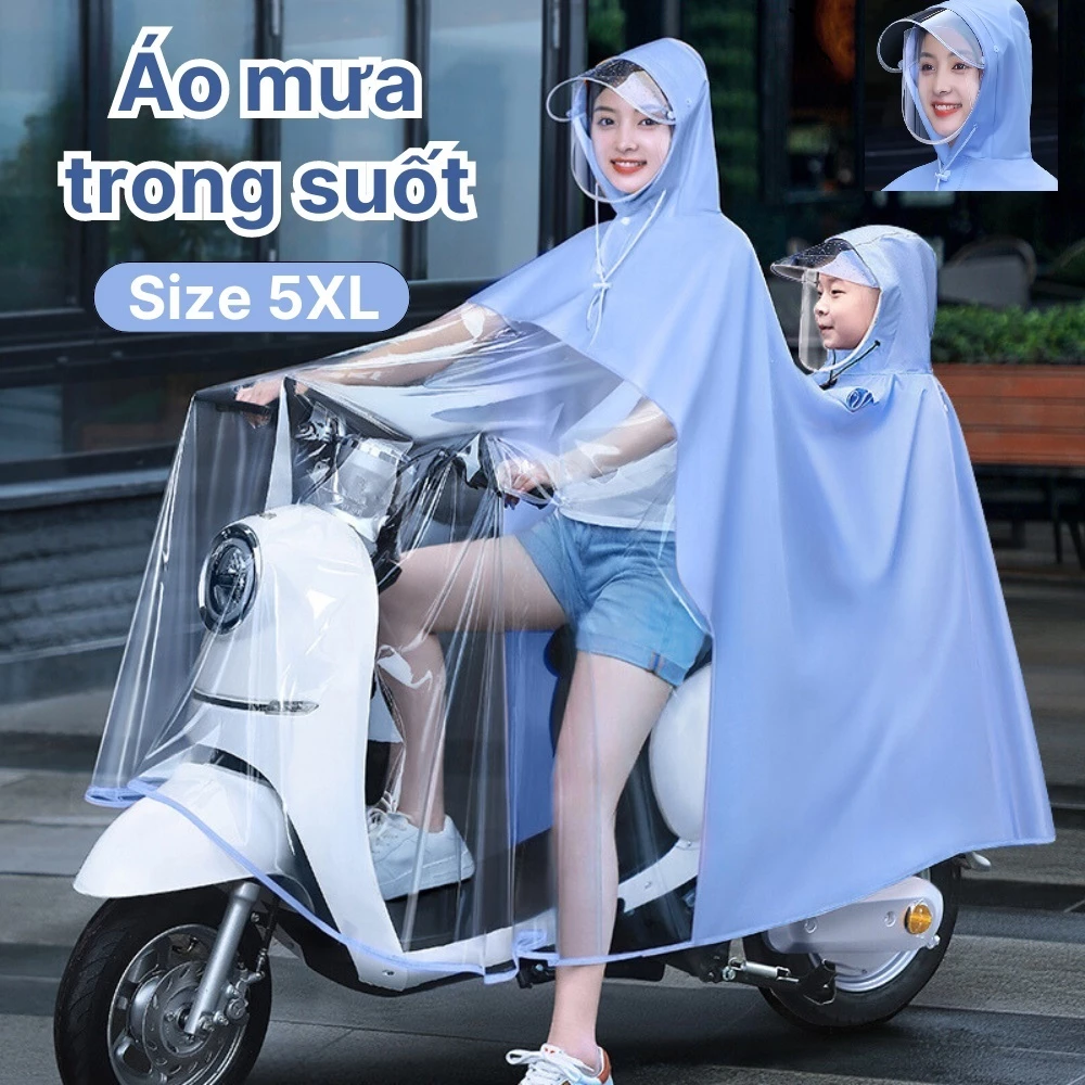 Áo mưa che phủ toàn thân dành cho Mẹ và Bé vải EVA nhập khẩu không thấm nước (loại không tai gương)