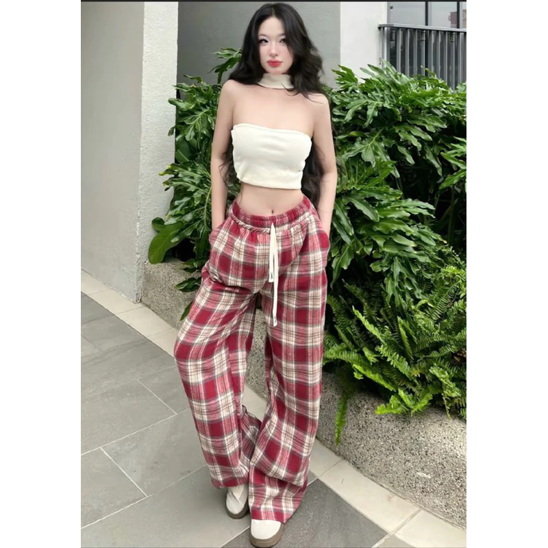 Quần Xuông Ống Rộng Kẻ Ô Nhiều Màu Mẫu Mới HOTTREND T50D