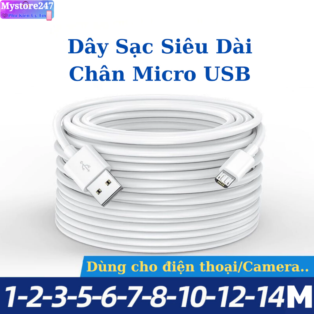 Dây Cáp Sạc Siêu Dài Micro USB Dài 3M / 5M / 8M / 10M / 14M Chuyên Cho Camera / Điện Thoại / Webcam
