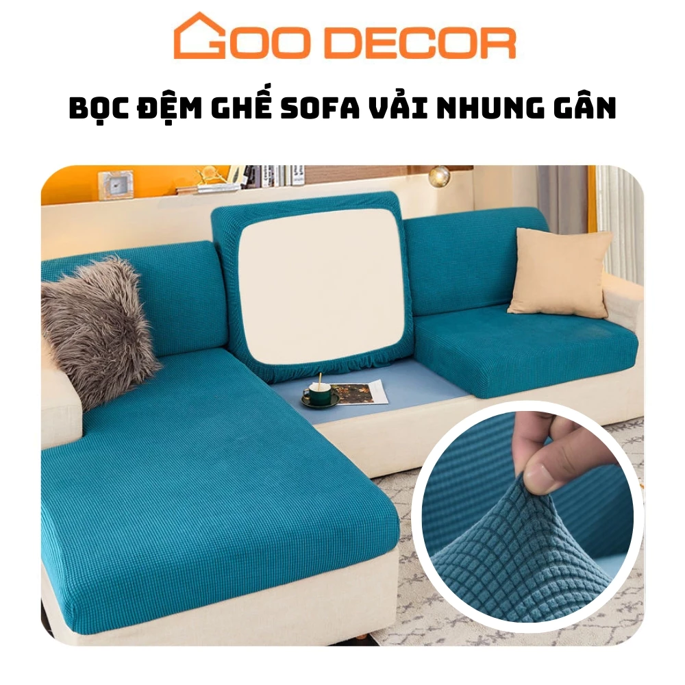 Bọc sofa GOO Decor, bọc đệm ghế sofa nhiều màu decor phòng khách vải nhung gân co giãn