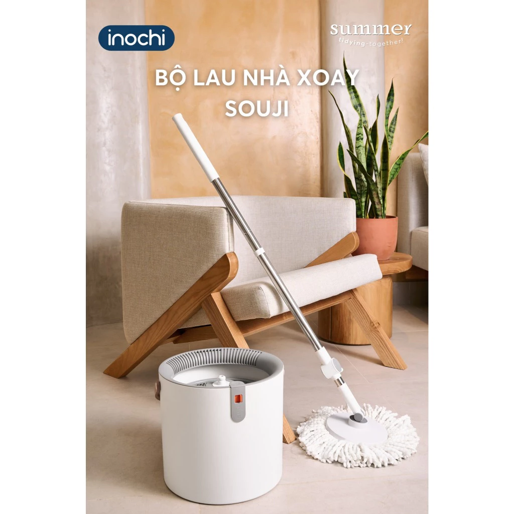 Bộ lau nhà xoay Souji, Khóa thông minh của chổi lau giúp dễ dàng cố định chổi sau khi giặt