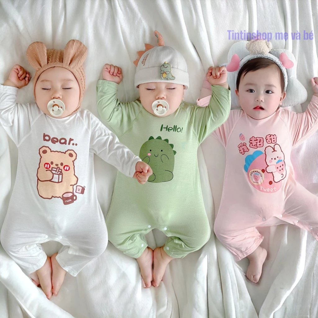 Bodysuit cho bé Body dài tay bé trai bé gái vải cotton áo liền quần trẻ sơ sinh thu đông SLT123