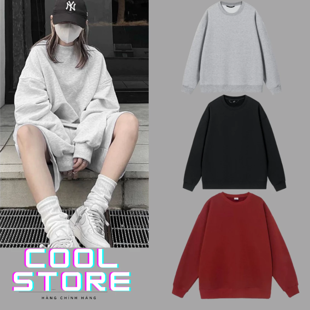 Áo sweater trơn chât nỉ bông siêu dày dặn  chính hãng , Áo nỉ dài tay chuẩn from nam nữ , tag mác đầy đủ COOL STORE