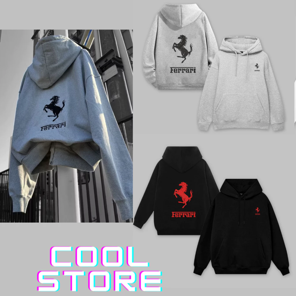 Áo Hoodie Zip FERRARI thêu full Chất nỉ Bông Cao Cấp Chuẩn Form Unisex Chính Hãng Xịn Xò , tag mác đầy đủ COOL STORE