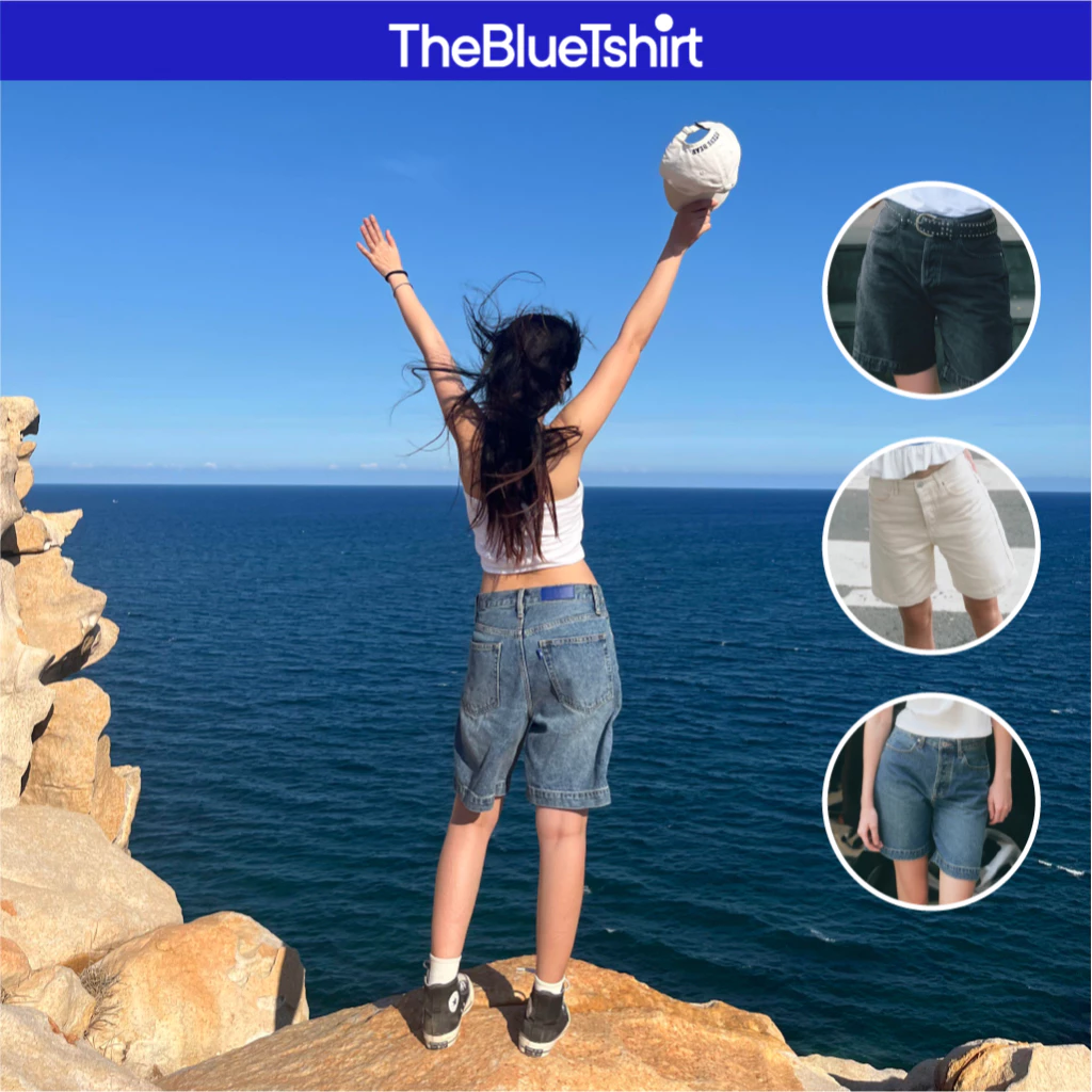 TheBlueTshirt - Quần shorts jeans có nhiều màu cho nữ - Dad Shorts - Women