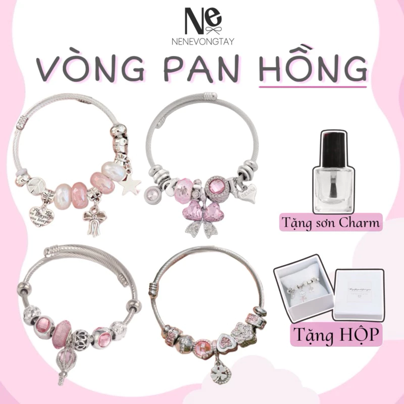 [Tặng Hộp+Sơn] BST vòng pan Hồng Nene dễ thương - dây thép không rỉ - charm hợp kim - phụ kiện thời trang