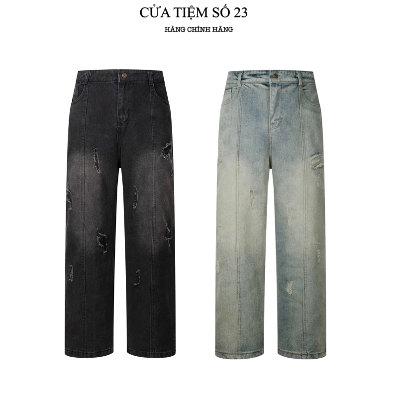 Quần jean Line Ver3 Bản Rách Fom Suông Phủ giày Nam Nữ Quốc Dân ( 72.3 )