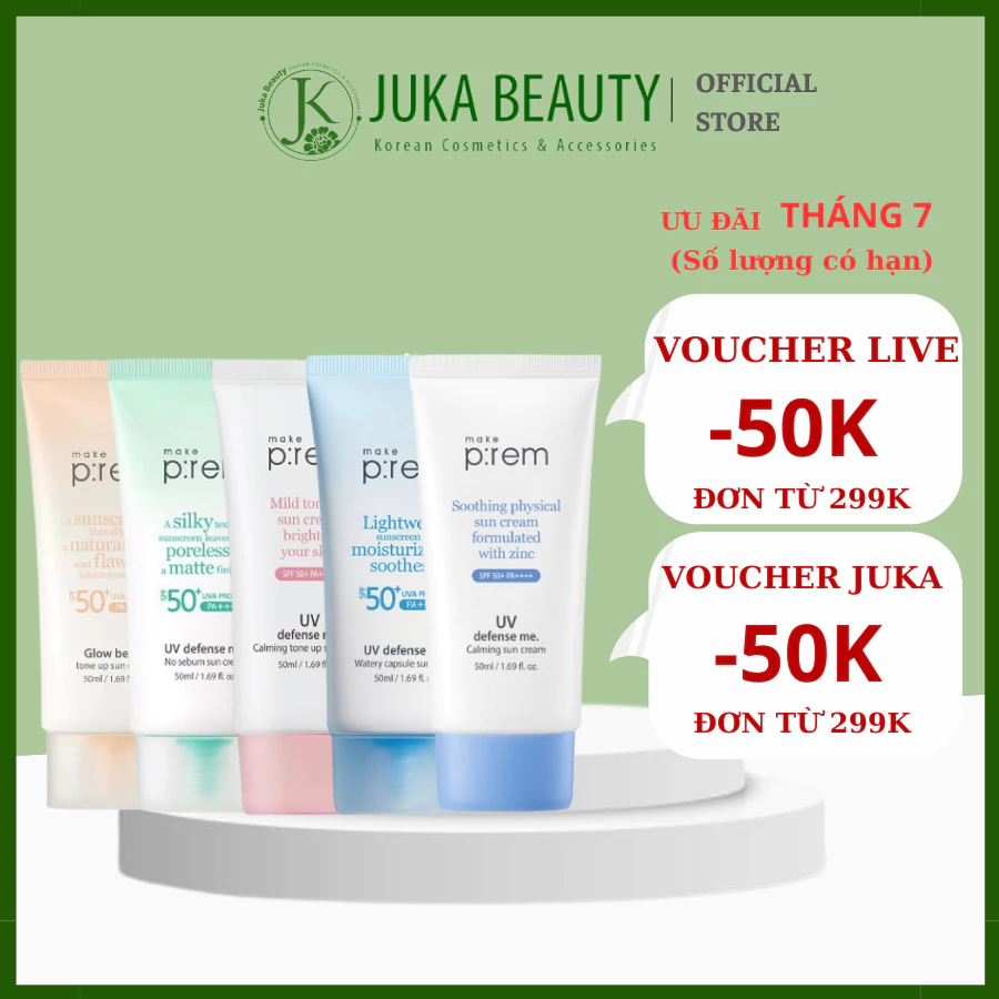 Kem chống nắng Make P:rem UV Defense Me No Sebum/ Calming/ Glow Beige/ Tone Up/ Calming/ Watery Sun Cream SPF50+ PA++++