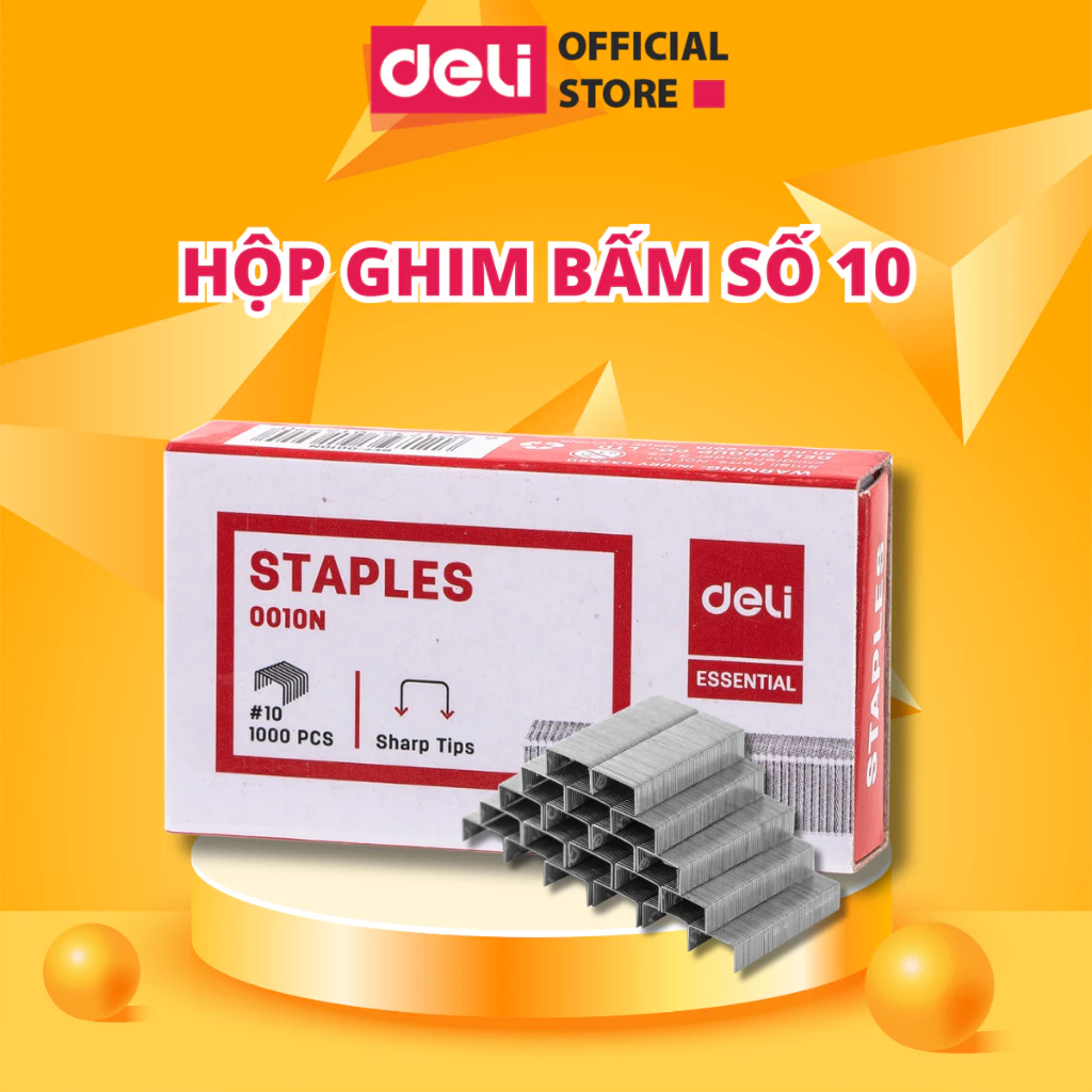 Ghim Dập Tài Liệu Số 10 Deli - 1 Hộp Ghim Bấm 1000 Cái - E0010N