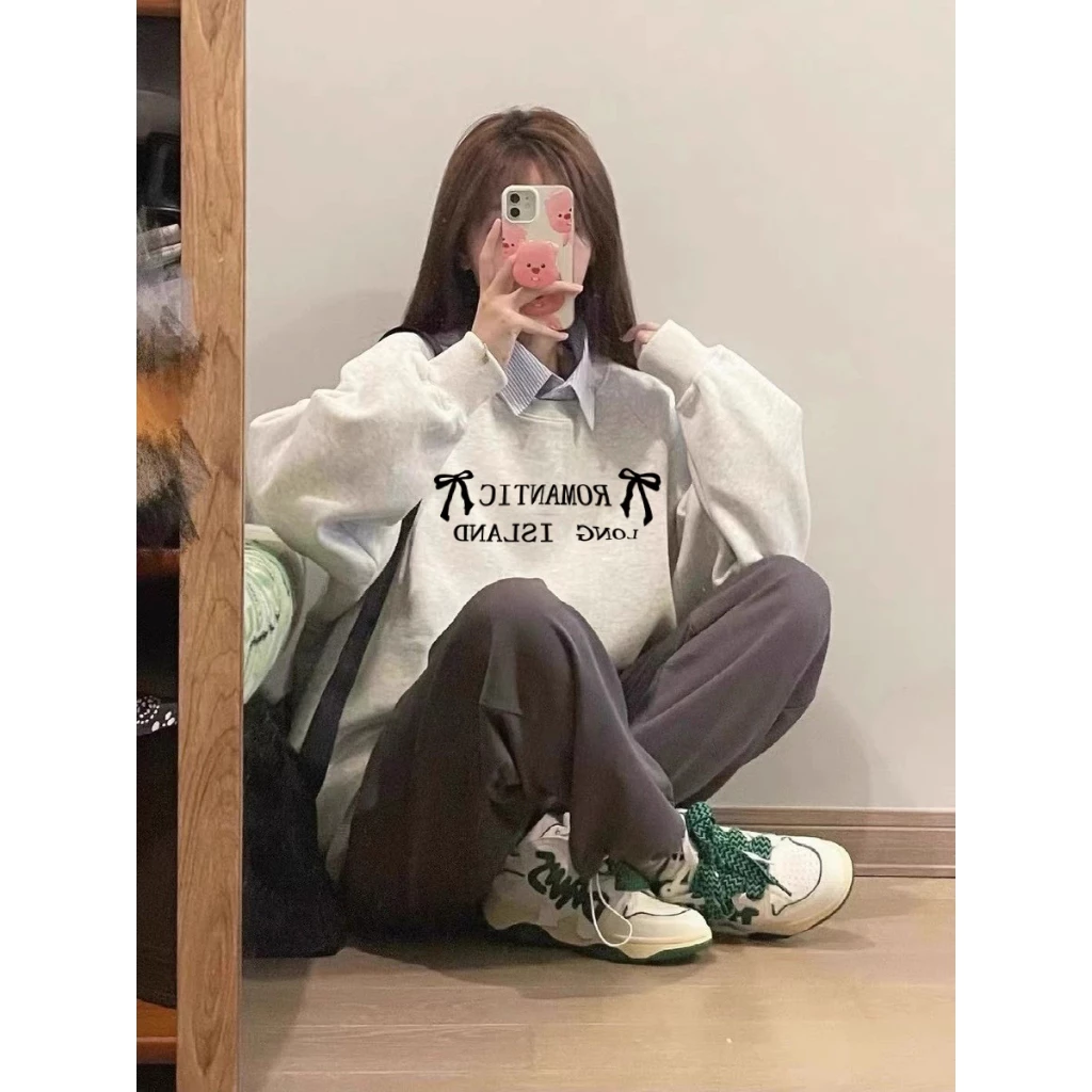 Xám áo sweater nỉ 2 da( Ko Xù Lông) in nơ focus local brand vintage form rộng unisex ulzzang 100%cotton FREESHIP