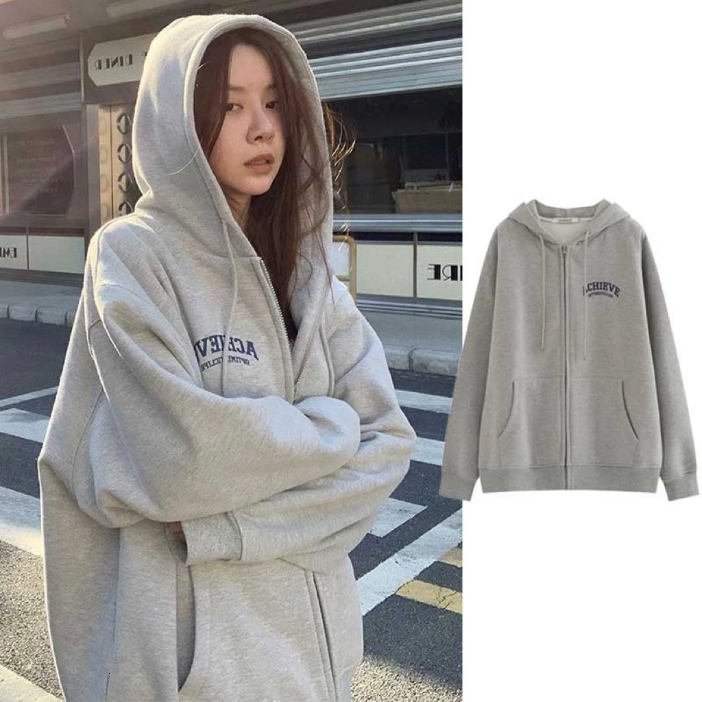 Áo Khoác Hoodie Dáng Rộng in HỌA TIẾT ACHIEVE Thời Trang Mùa Đông Cho Nam Nữ
