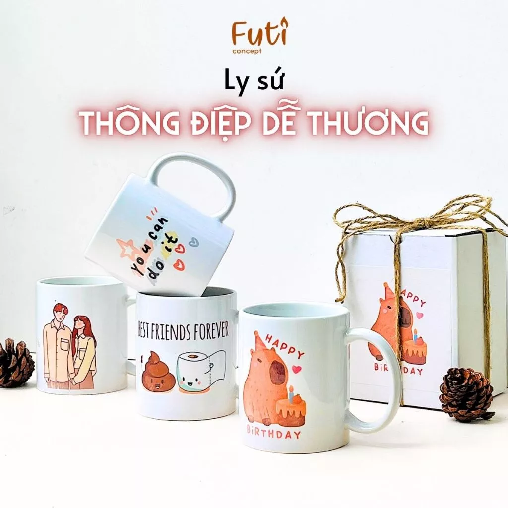 [QUÀ TẶNG] Cốc Sứ In Hoạ Tiết Dễ Thương, Ly Sứ Trơn Thanh Lịch, Làm Quà Tặng Sinh Nhật, Tri Ân