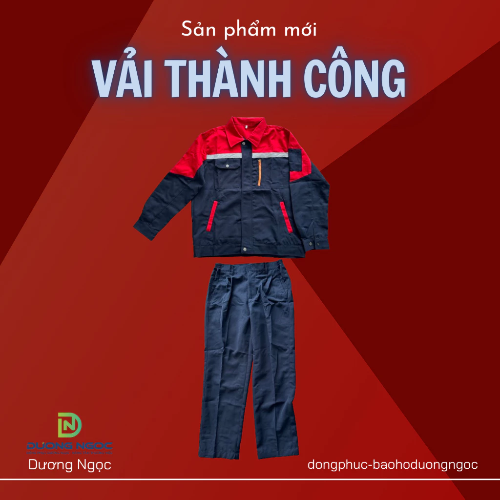 Quần áo bảo hộ lao động kỹ sư công nhân nam nữ, kaki Thành Công màu xanh đen phối đỏ dày dặn, thấm mồ hôi cực tốt TC01