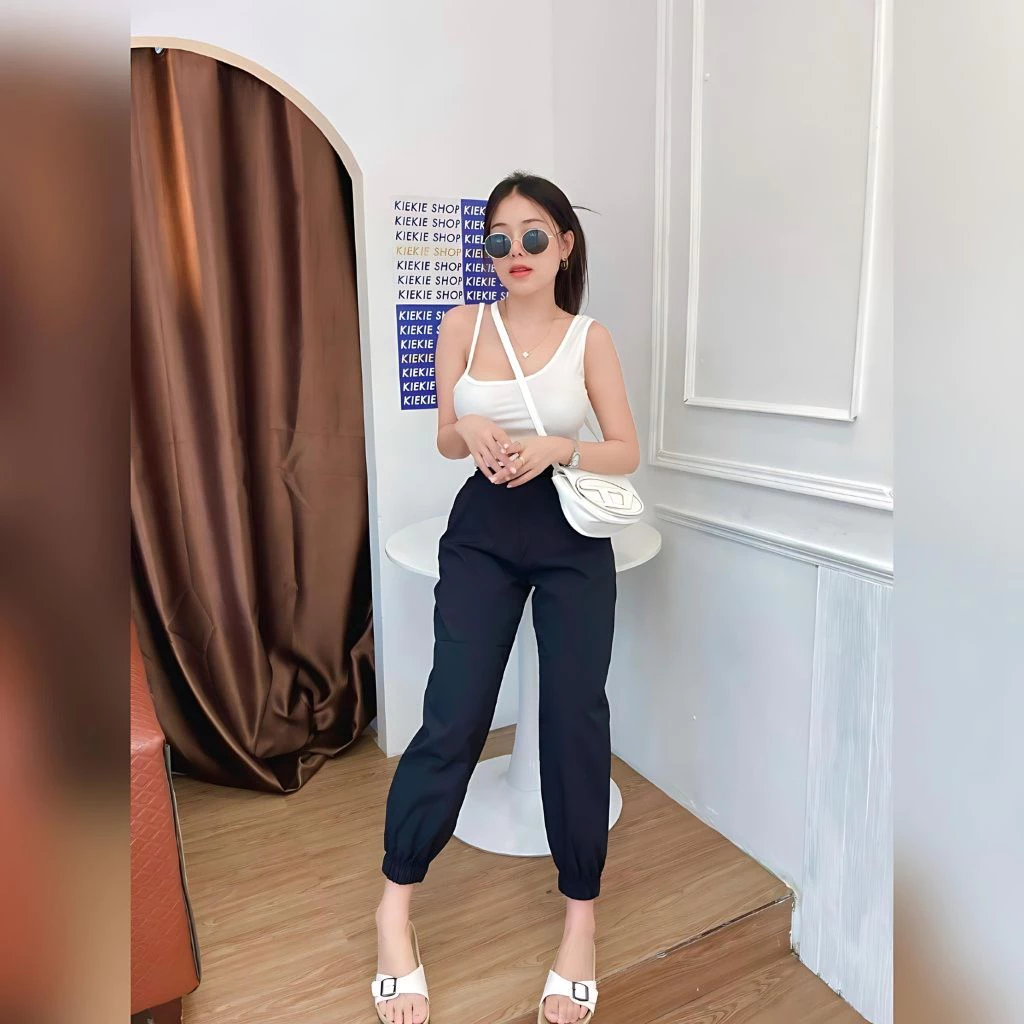 QUẦN DÀI NỮ ỐNG RỘNG BO GẤU, VẢI LANH ĐEN TRƠN (SIZE 40-60KG)