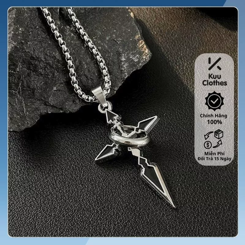 Vòng cổ nam dây chuyền hình thánh giá phong cách hiphop Kuu Clothes chất liệu titan không gỉ - Vòng Cổ Black Cross