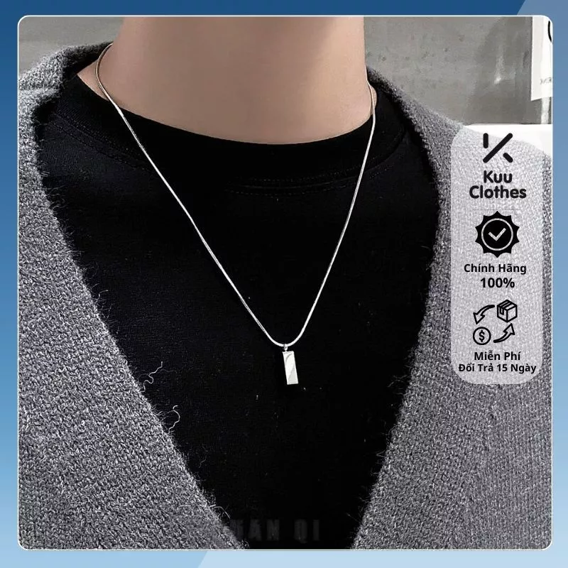 Vòng cổ nam dây chuyền nam nữ mặt hình khối chữ nhật thanh lịch màu bạc basic Kuu Clothes dễ phối đồ - Vòng cổ Brick