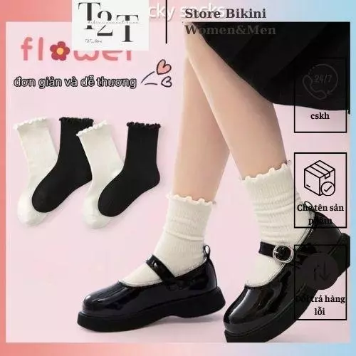 Combo 2 Đôi Tất Lolita Trơn Vintage Hàn Xẻng cottong mới mềm mịn ít xù lông cho nữ