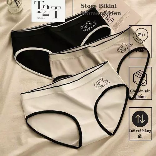 Set 3 Quần lót cottog 3 size họa tiết gấu kute được chọn màu thỏa thích mới