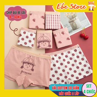 SET 4 Quần lót bé gái từ 8 - 40kg kiểu dáng chip đùi, tam giác có kháng khuẩn chất cotton cao cấp