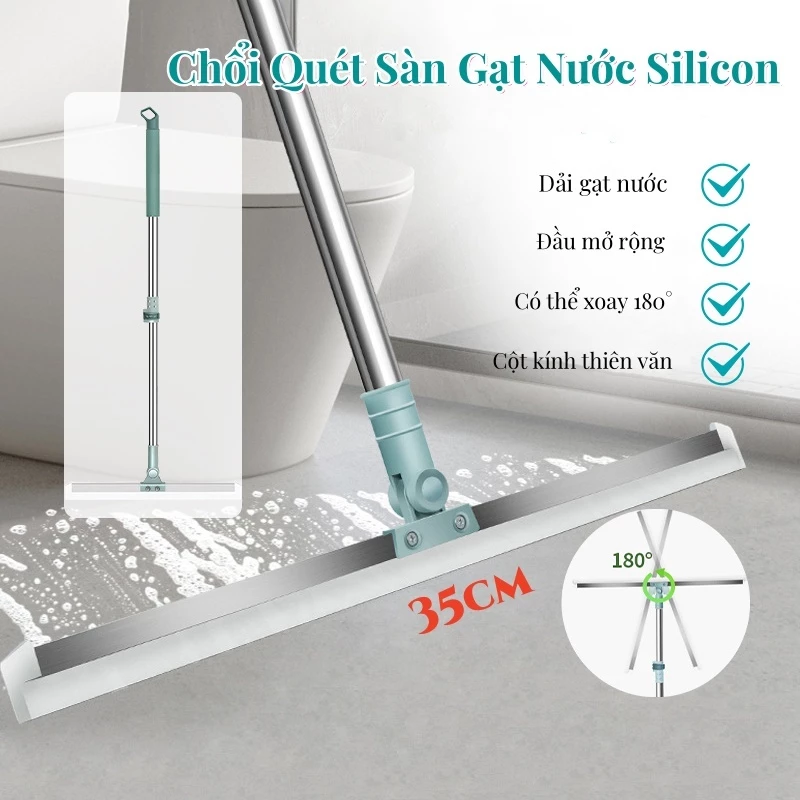 Chổi Quét Sàn Kèm Gạt Nước Silicon,Chổi Chà Sàn Nhà Vệ Sinh,Lưỡi Mềm Dẻo PVL,Cán Thép Chống Gỉ Chổi gạt sạch nhà tắm